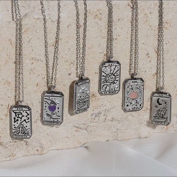 Sun Silver Stainless Steel Non Tarnish Tarot Card Bohemian Necklace - Picture 6 of 6